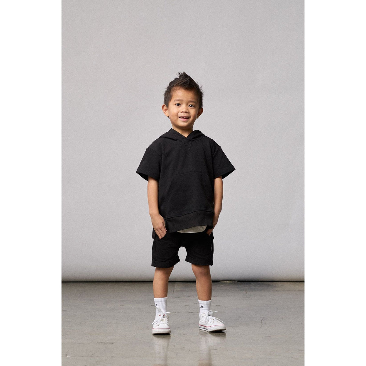 Short Sleeve Hoodie - Black
