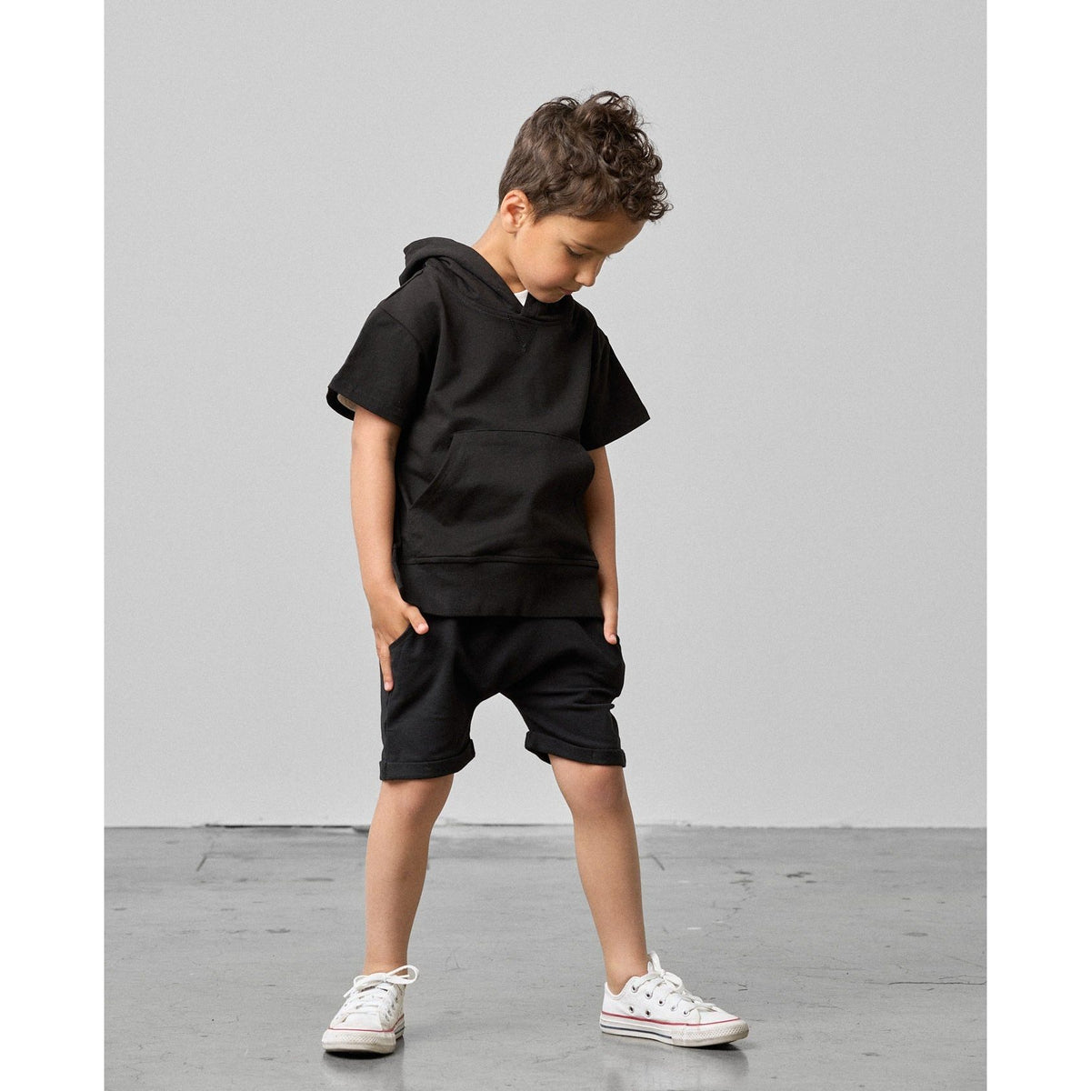 Short Sleeve Hoodie - Black