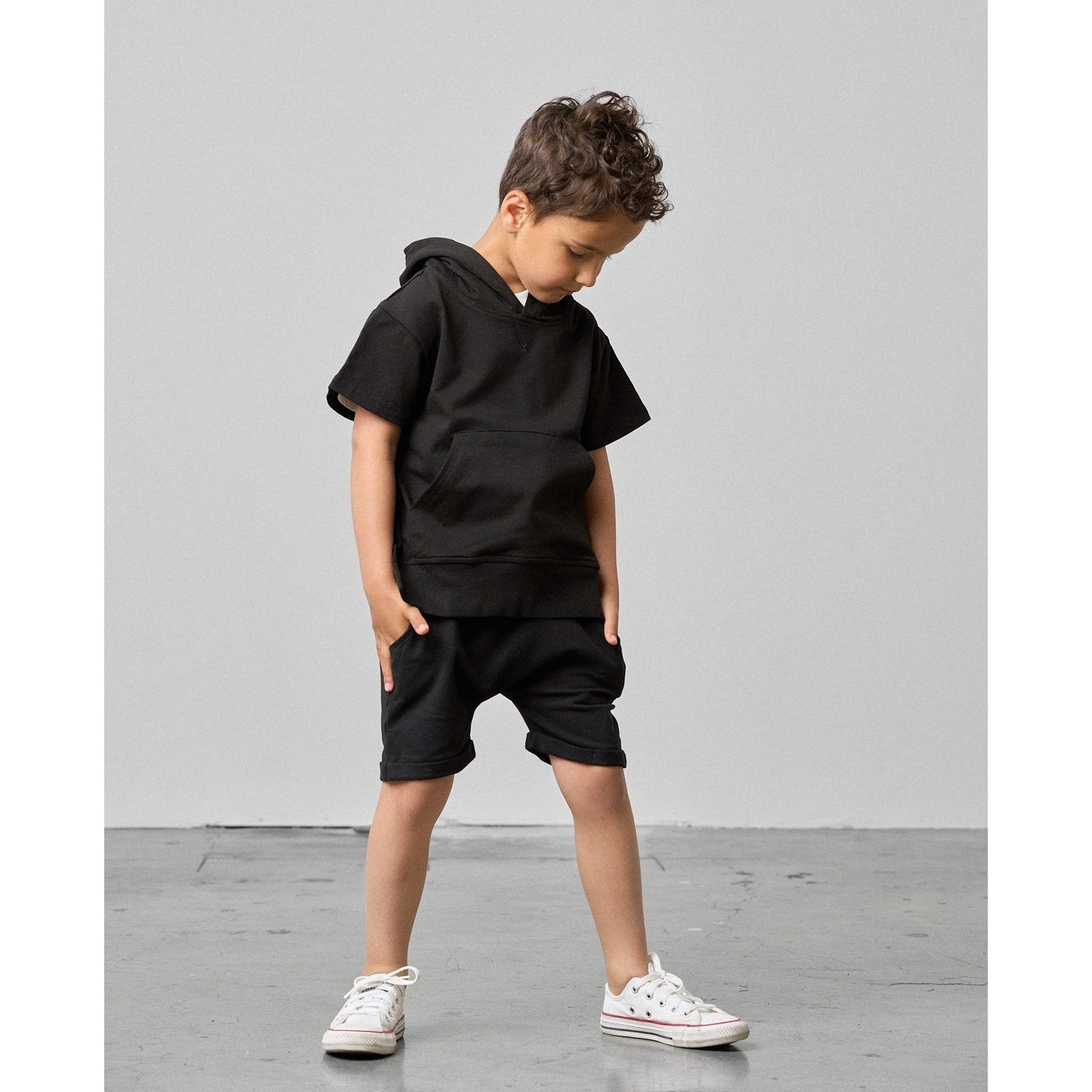 Short Sleeve Hoodie - Black