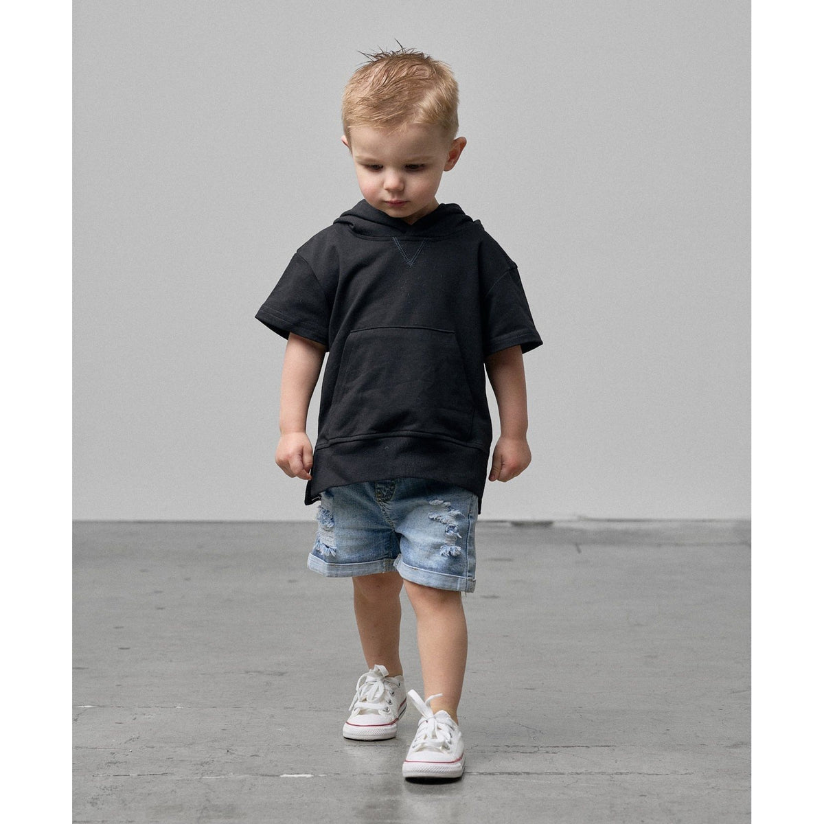 Short Sleeve Hoodie - Black
