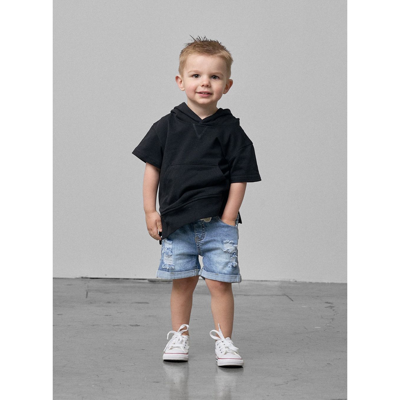 Short Sleeve Hoodie - Black