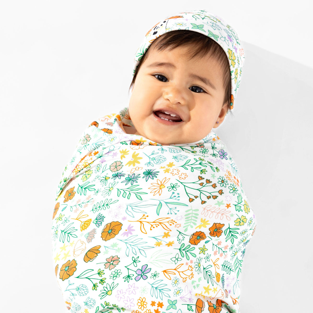 Summer Floral Bamboo Swaddle &amp; Beanie Set