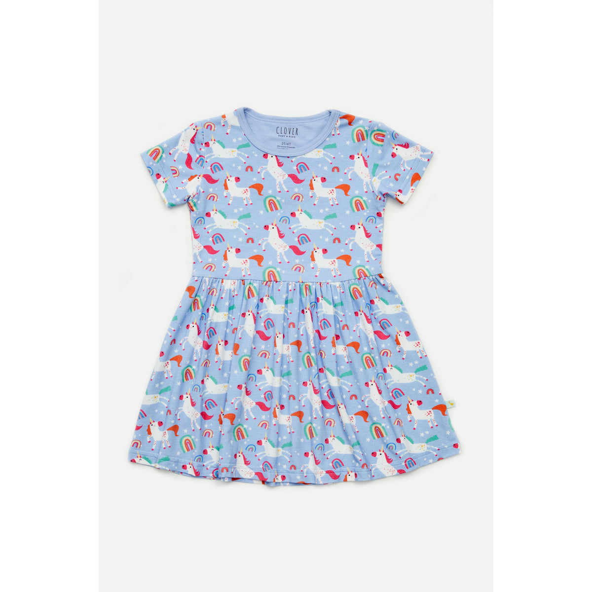 Stretchy Short Sleeve Twirl Dress - Unicorns