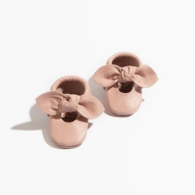 newborn blush knotted bow moccasin