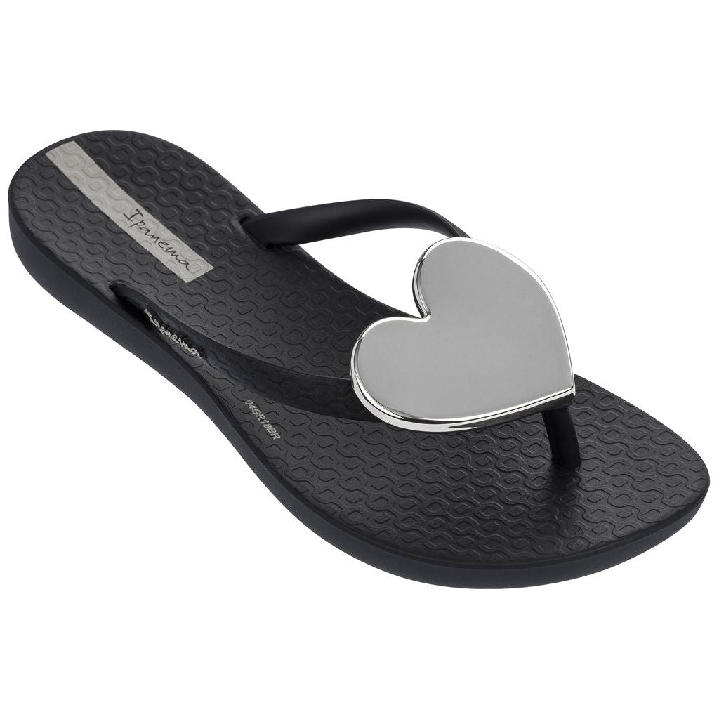 wave heart flip flop | black