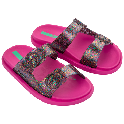 follow print kids sandal | pink glitter