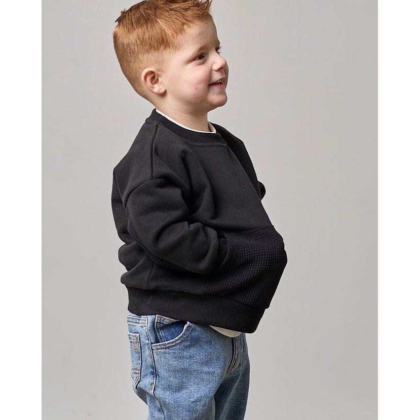 Waffle Hybrid Crewneck - Black