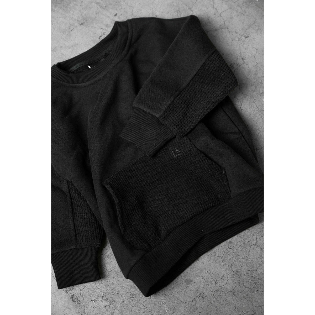 Waffle Hybrid Crewneck - Black