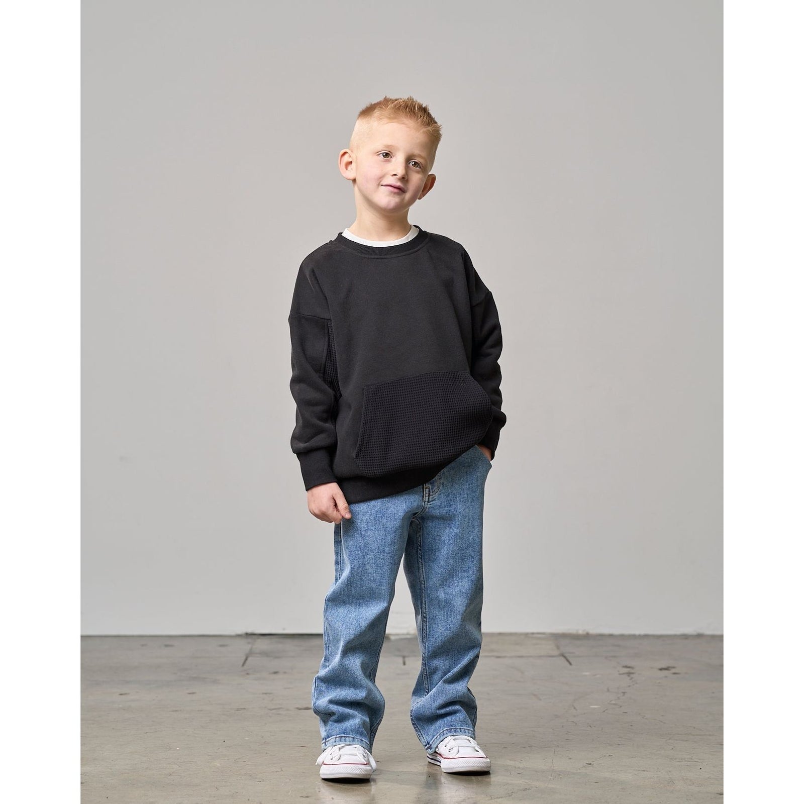 Waffle Hybrid Crewneck - Black
