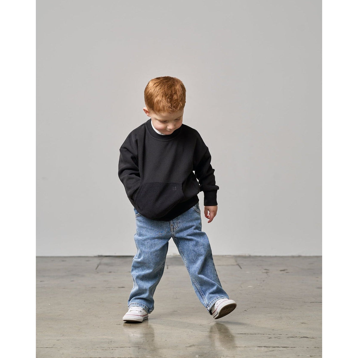 Waffle Hybrid Crewneck - Black