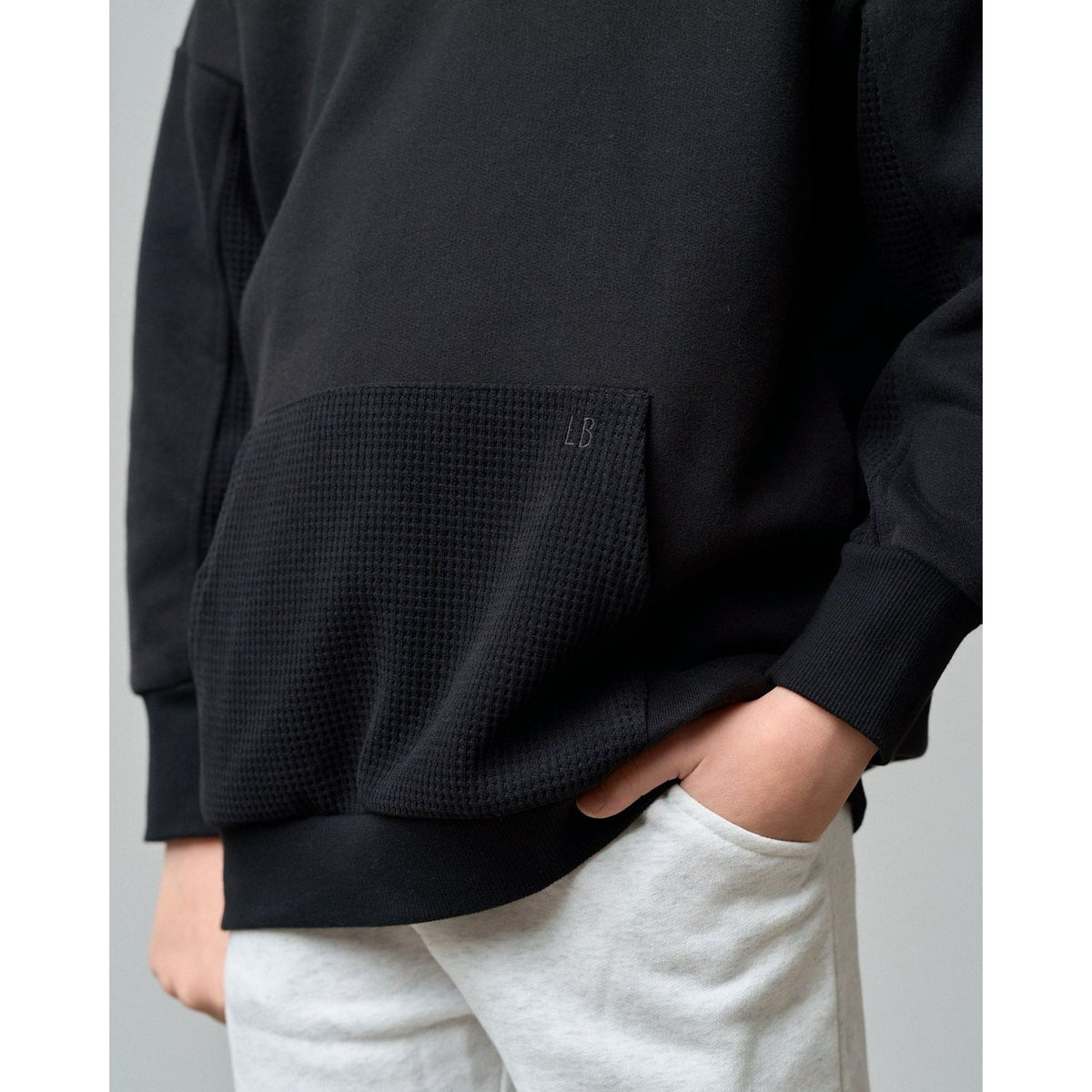 Waffle Hybrid Crewneck - Black