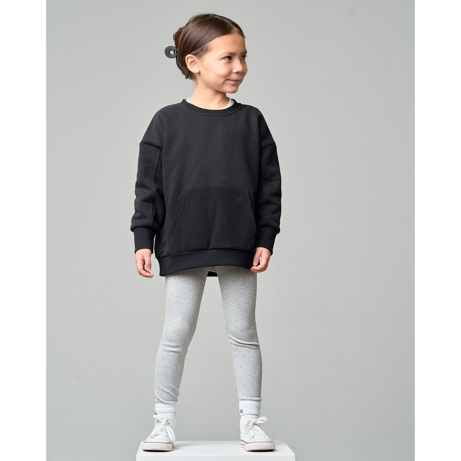 Waffle Hybrid Crewneck - Black