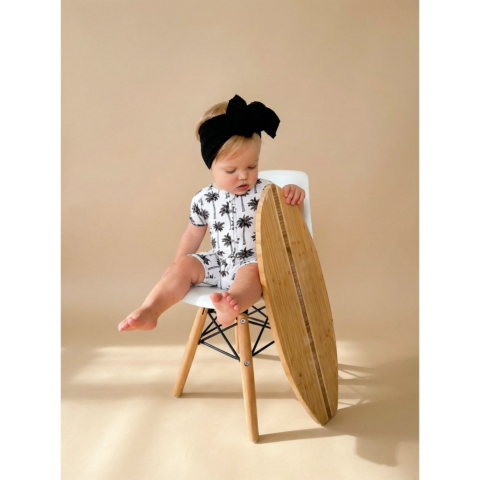 Bamboo Shorty Romper  | Palm Style White