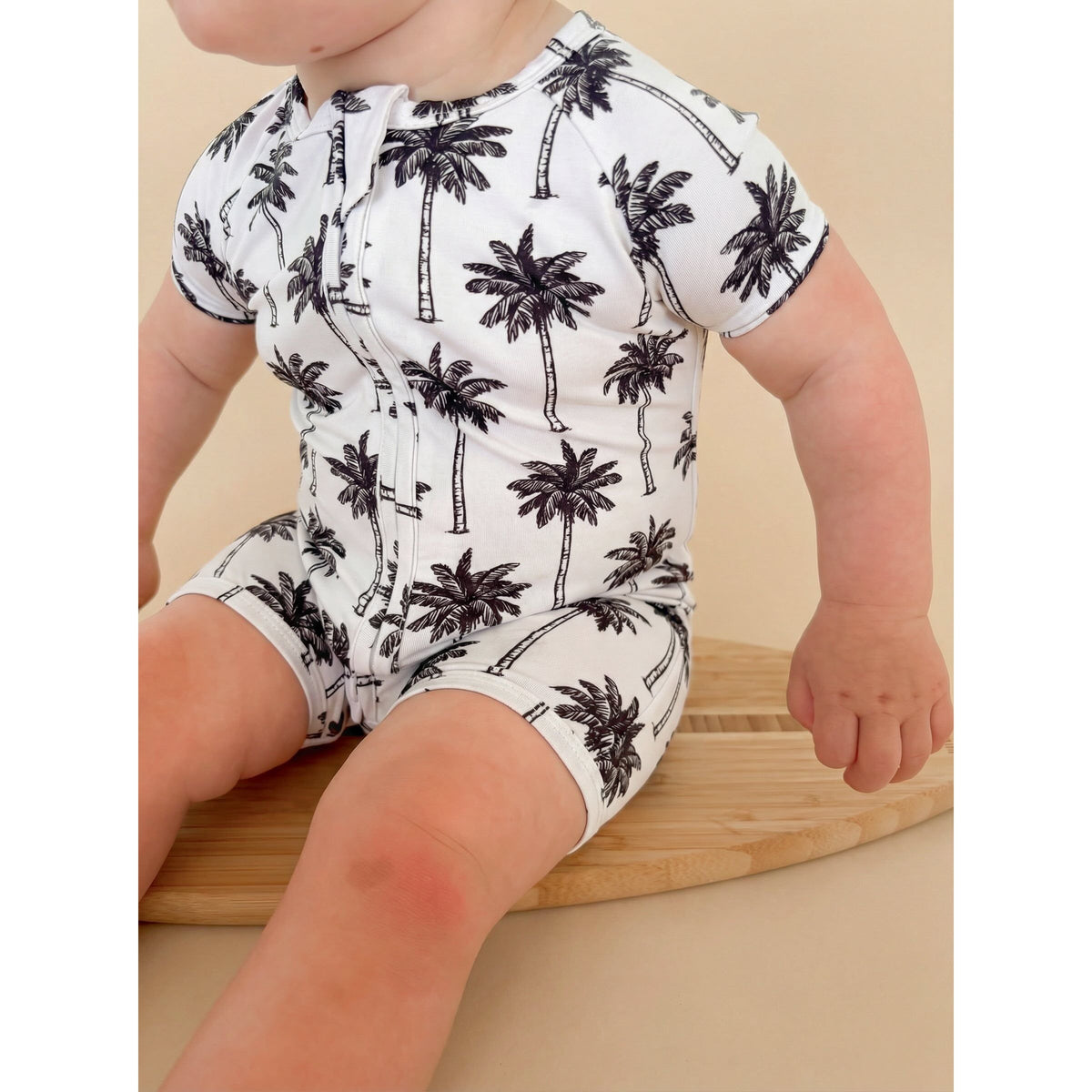 Bamboo Shorty Romper  | Palm Style White