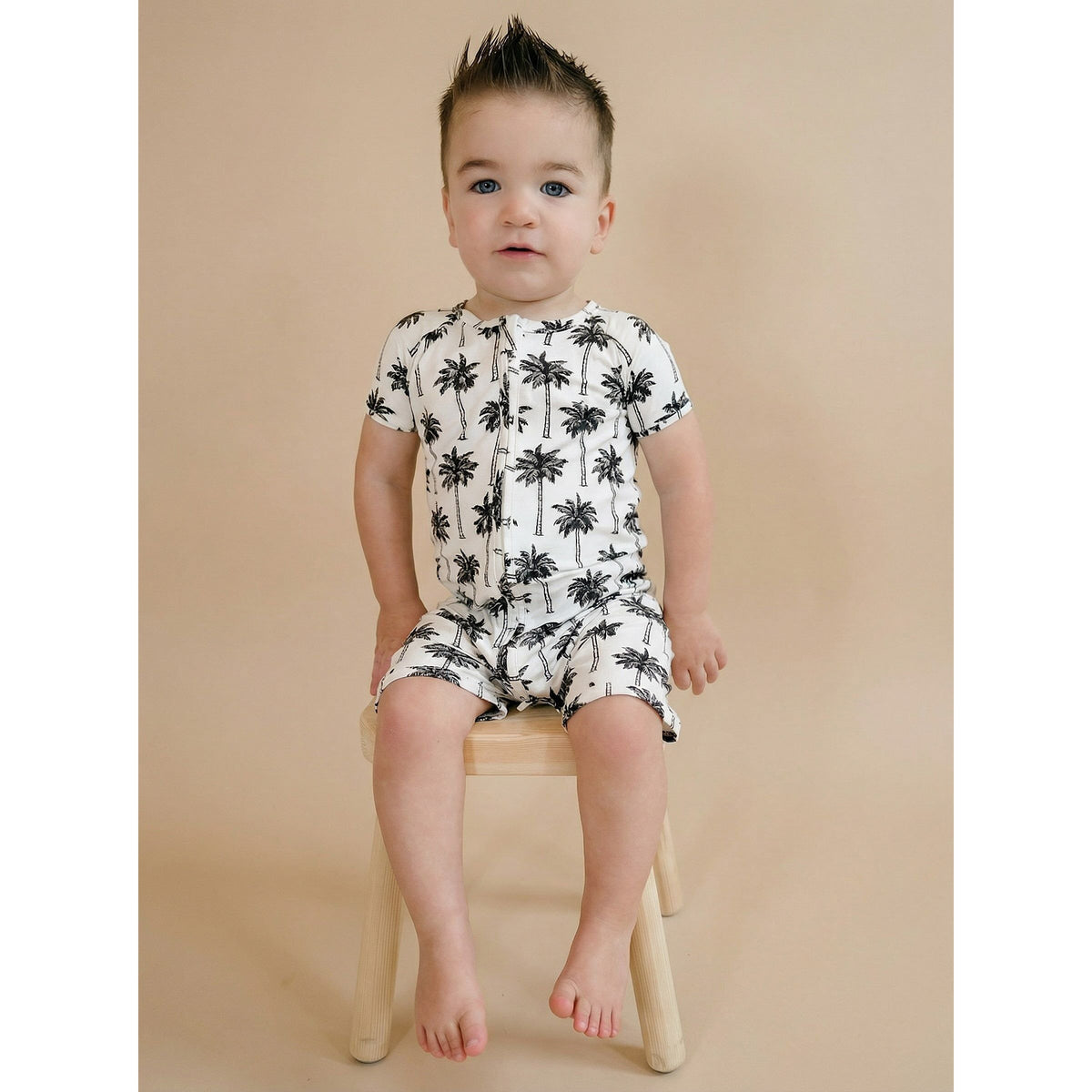 Bamboo Shorty Romper  | Palm Style White