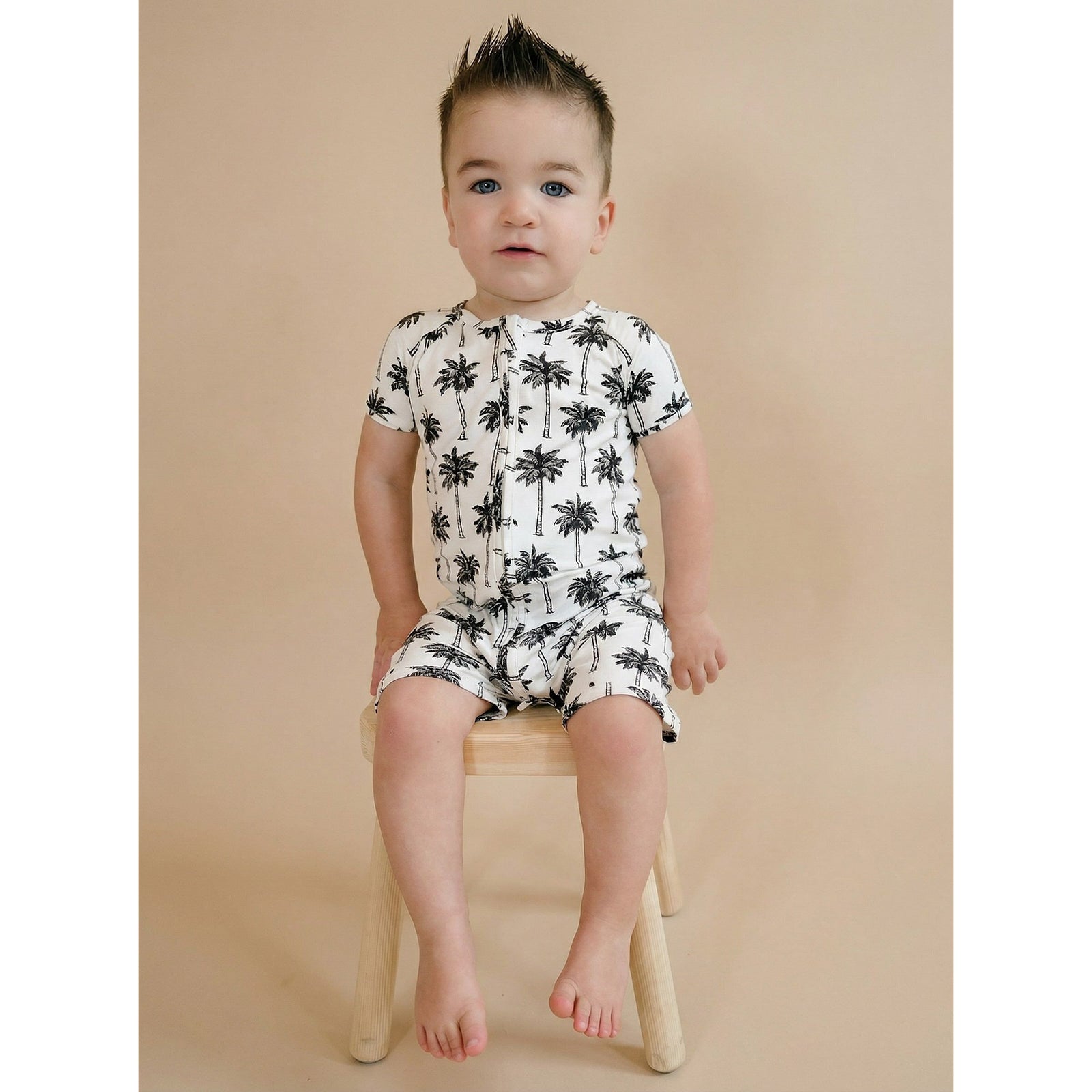 Bamboo Shorty Romper  | Palm Style White