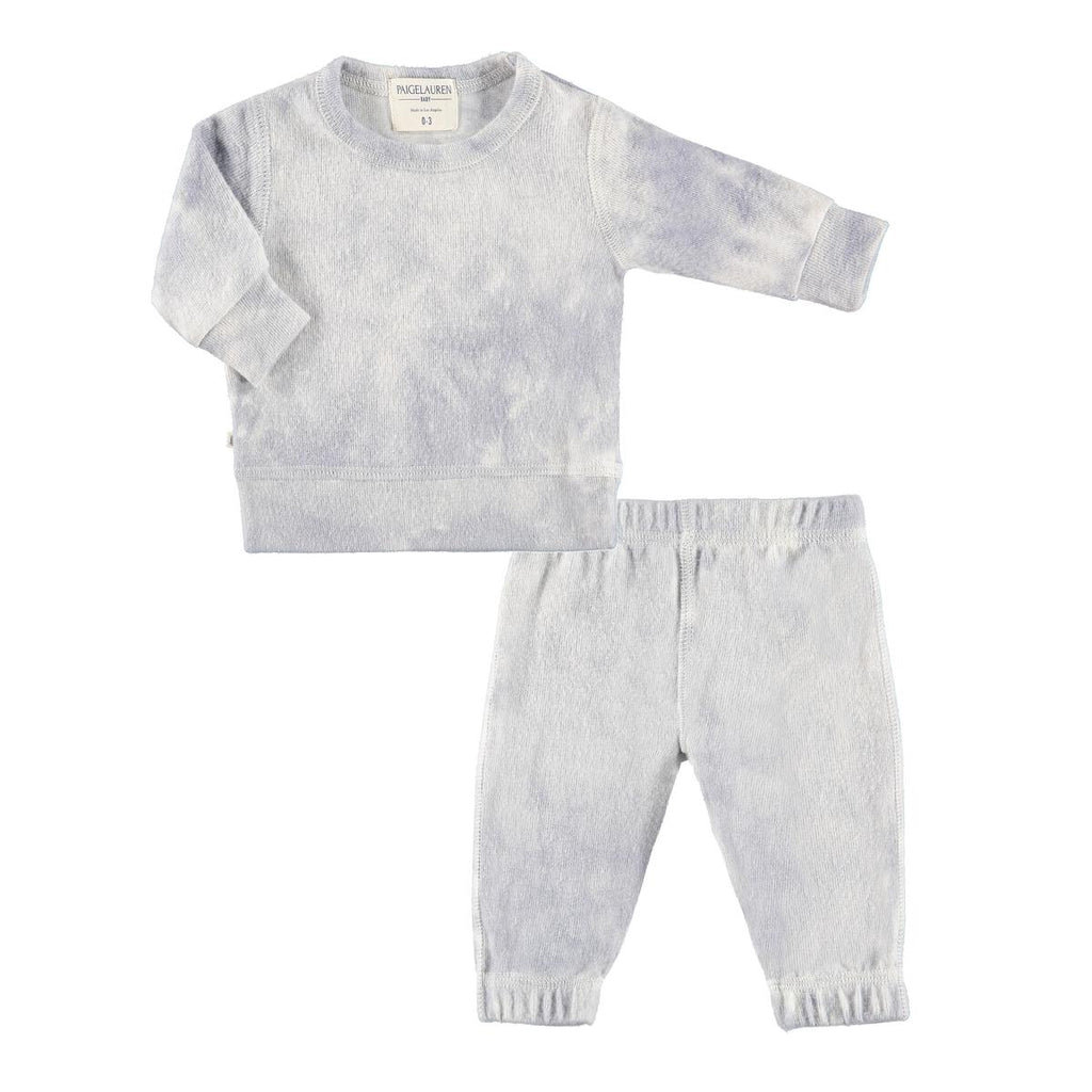 baby hacci loungewear in crystal grey tie dye
