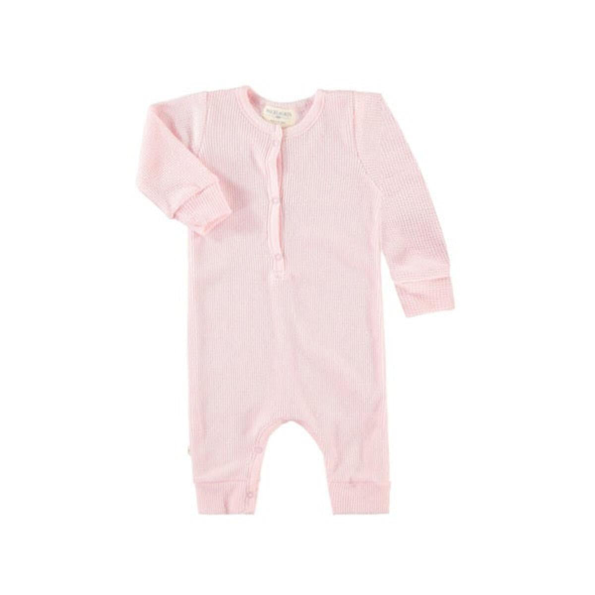 baby thermal henley romper in light pink