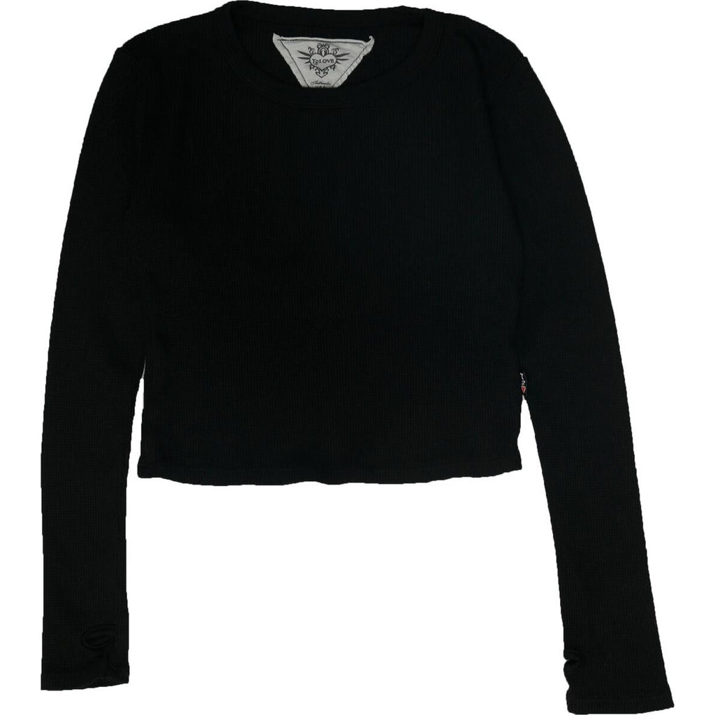 crew long sleeve crop top with thumbhole in black