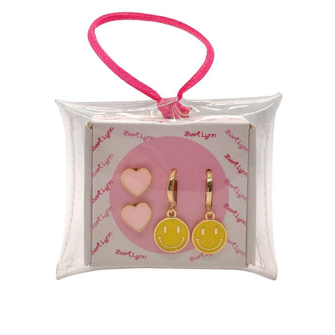 smiley & heart earring set