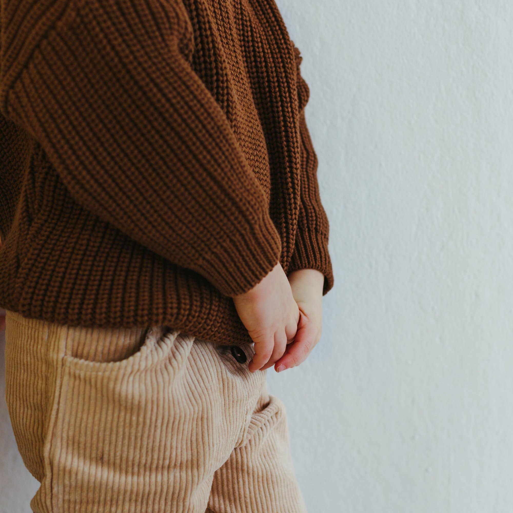 organic chunky knit sweater in toffee