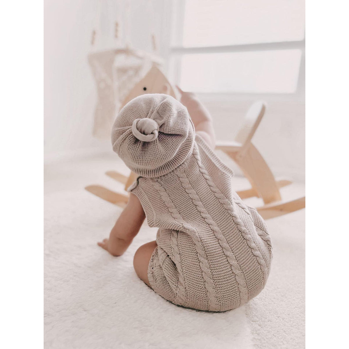 Luna + Luca Cable Knit Summer Romper - Heather Beige