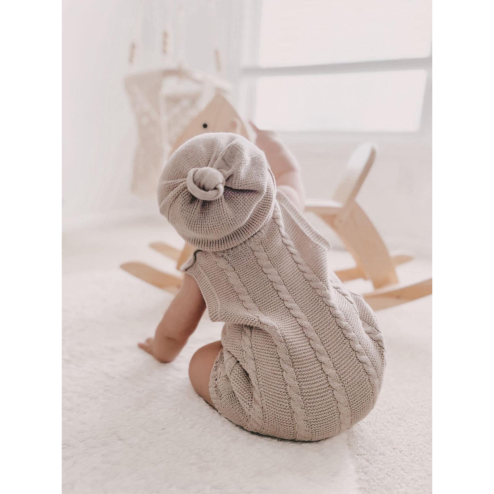 Luna + Luca Cable Knit Summer Romper - Heather Beige