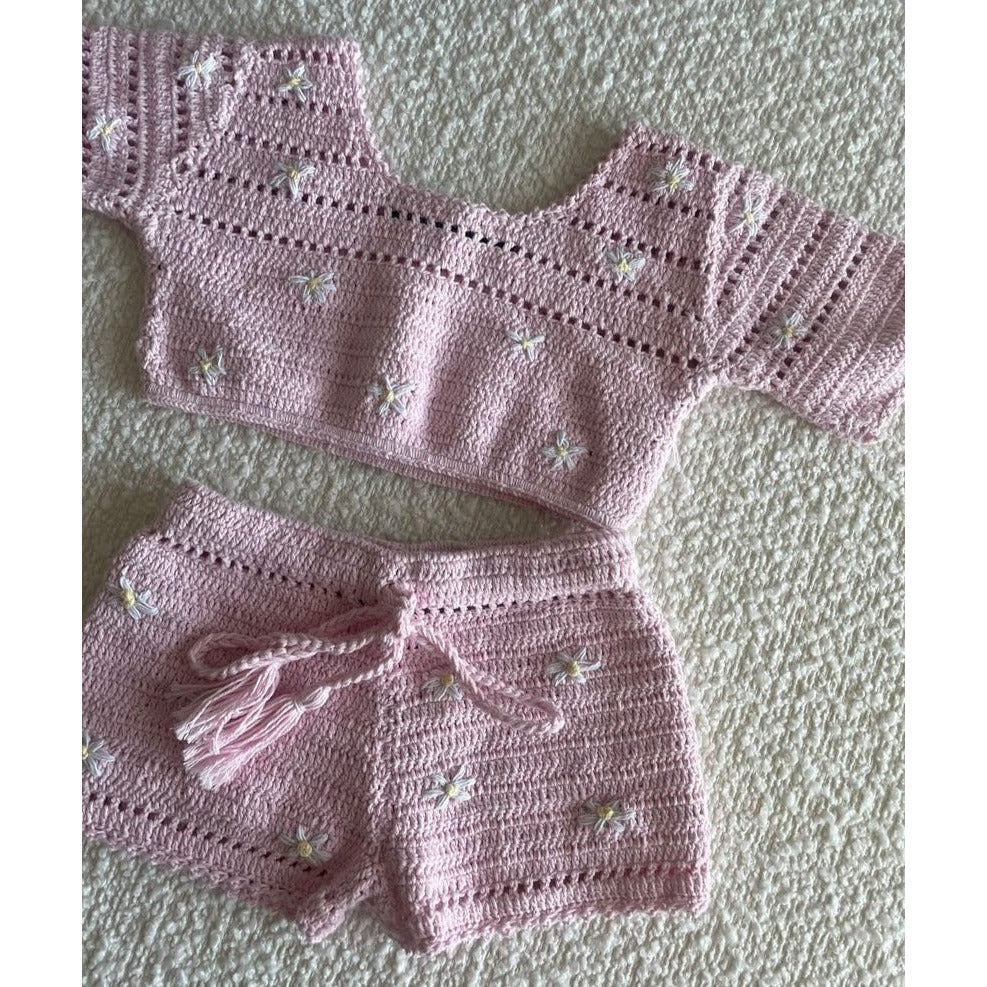 crochet short set | pink