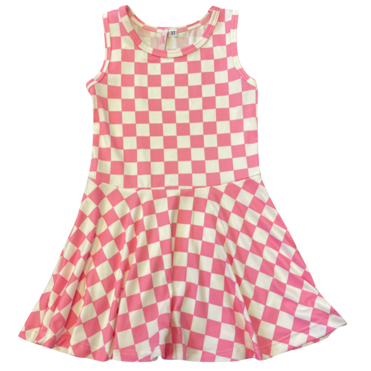 pink / white check tank dress