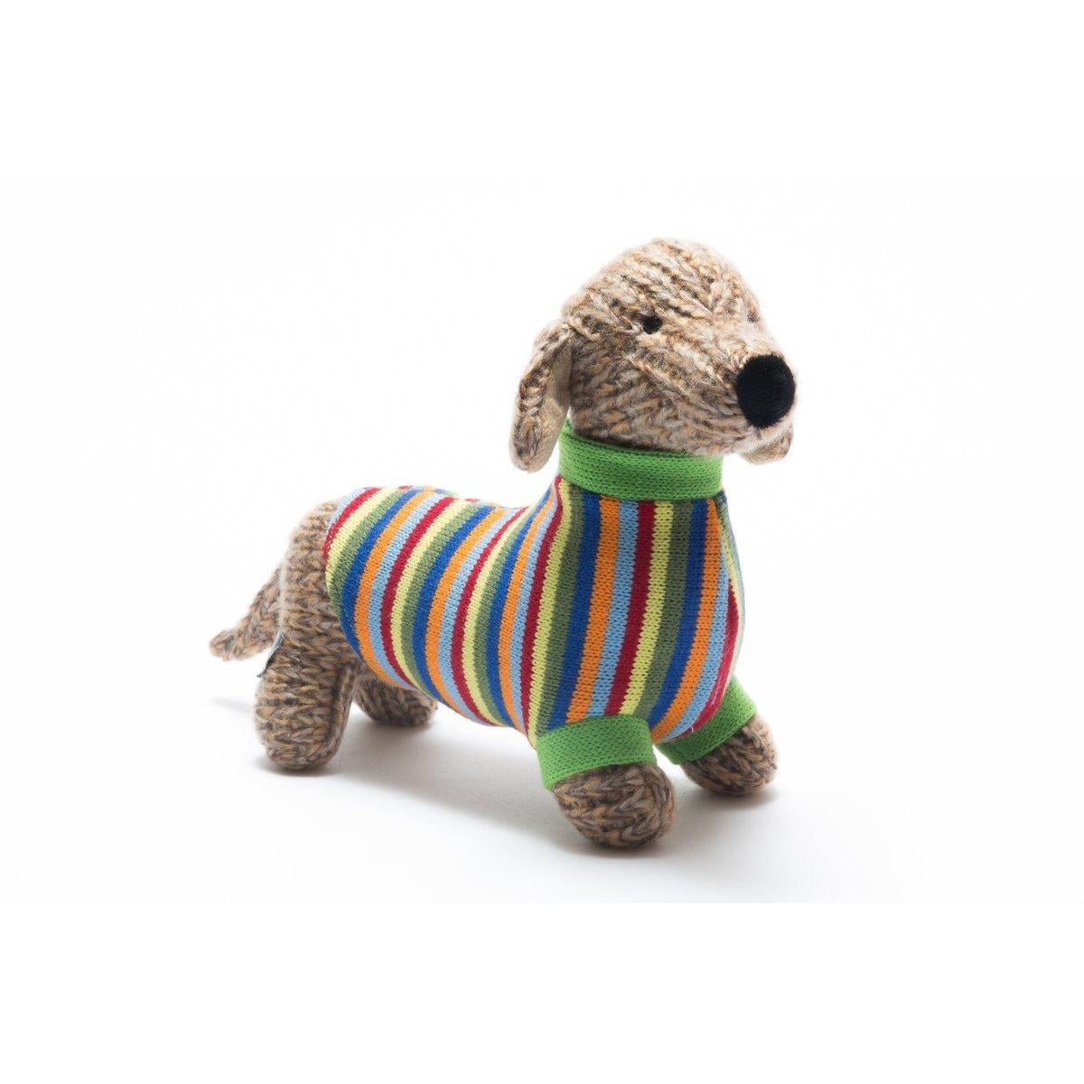 knitted striped sausage dog plush toy