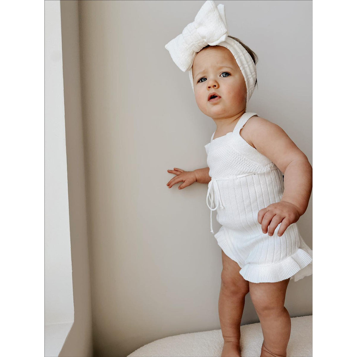 Luna + Luca Sleeveless Ruffle Romper - White