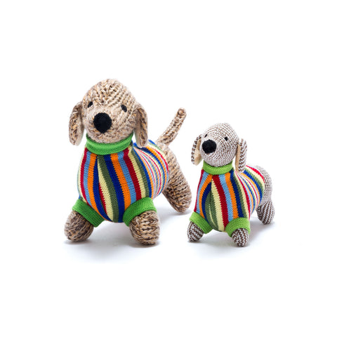 knitted striped sausage dog plush toy