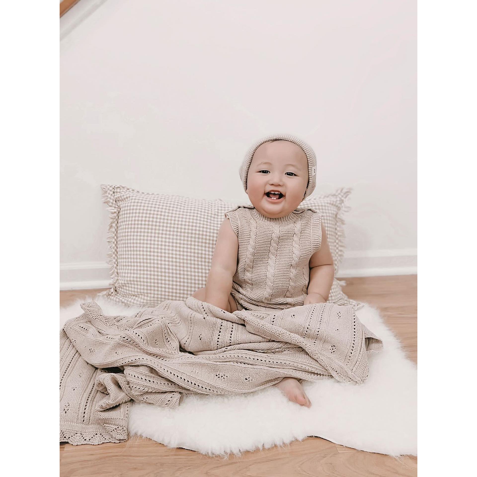 Luna + Luca Pointelle Baby Blanket - Heather Beige
