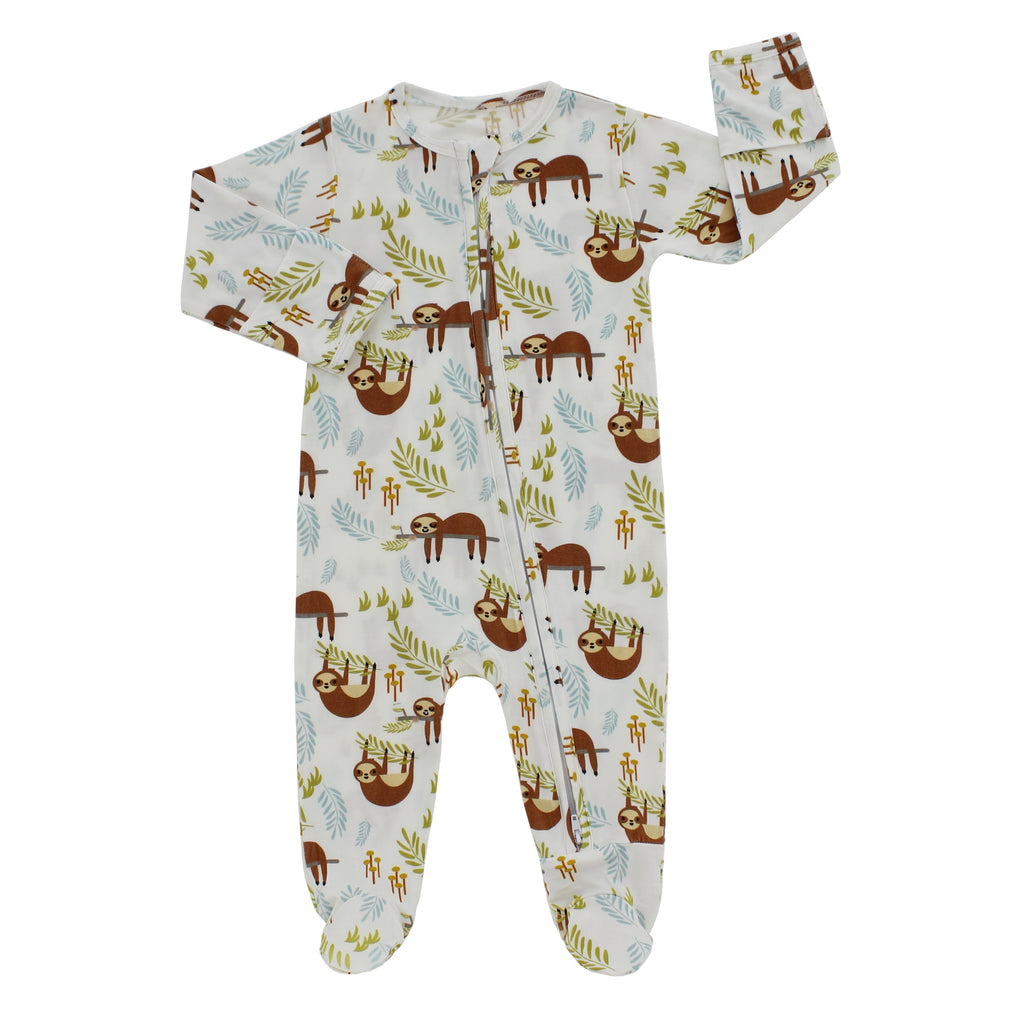 bamboo baby pajamas in sloth print