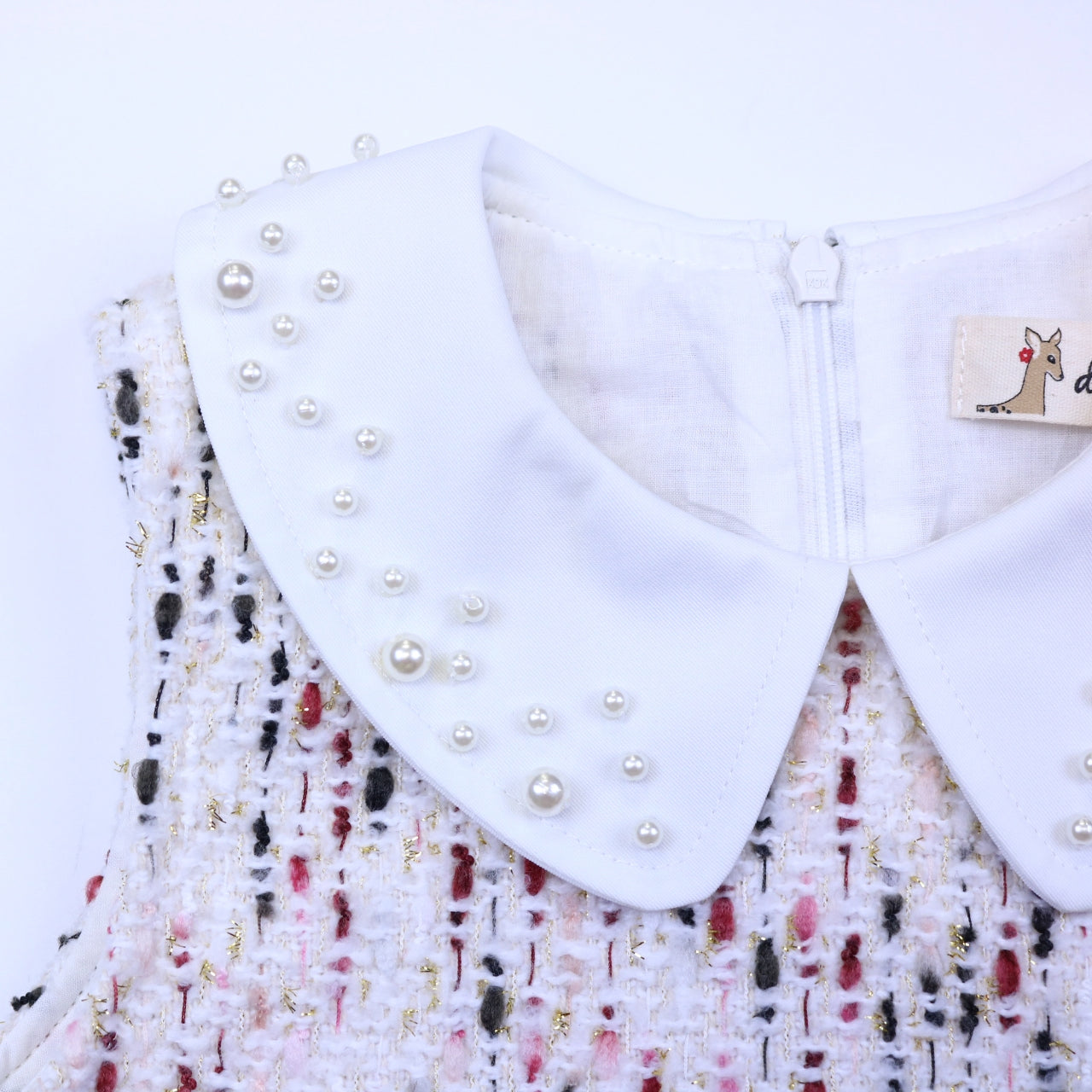 pearl trim tweed dress | ivory