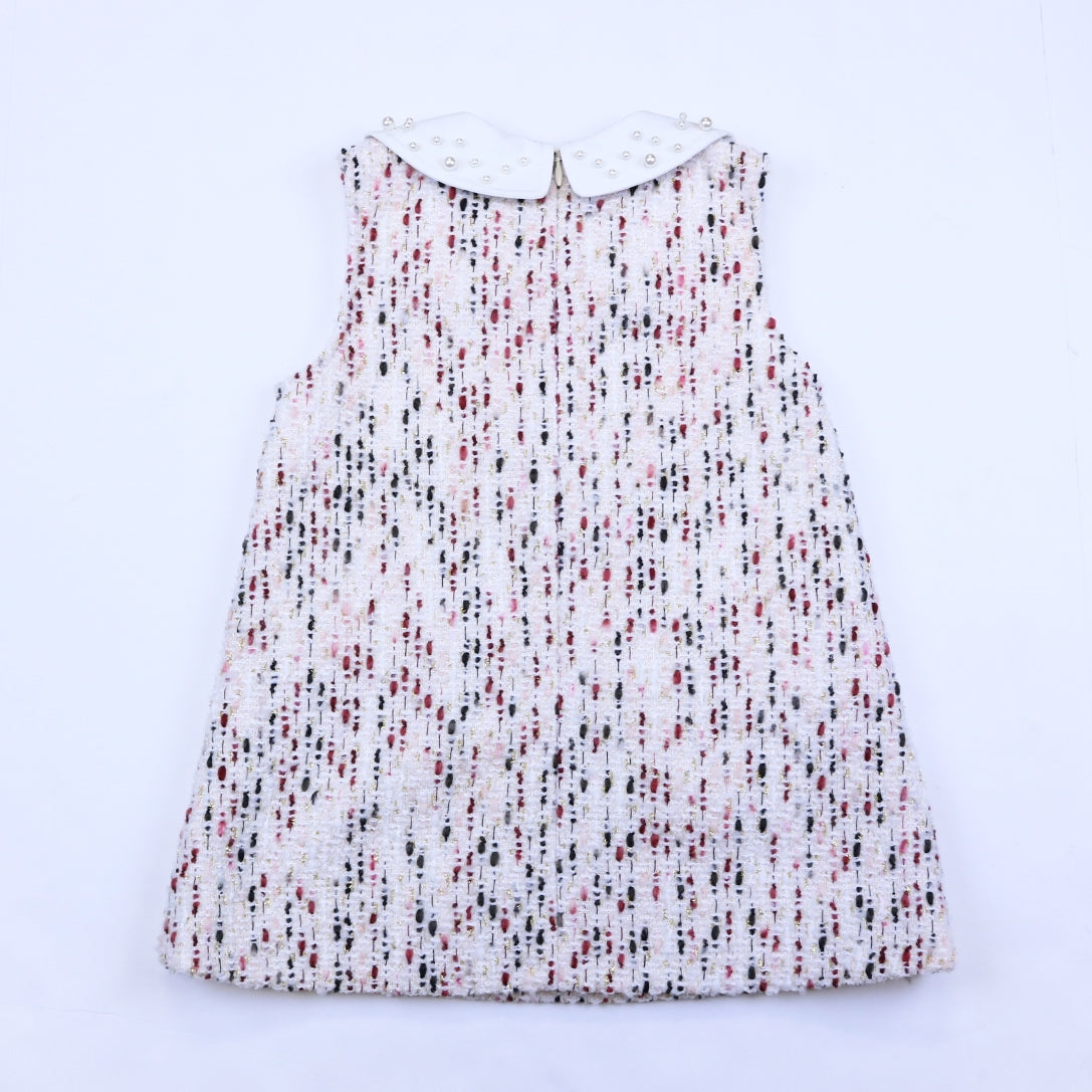 pearl trim tweed dress | ivory