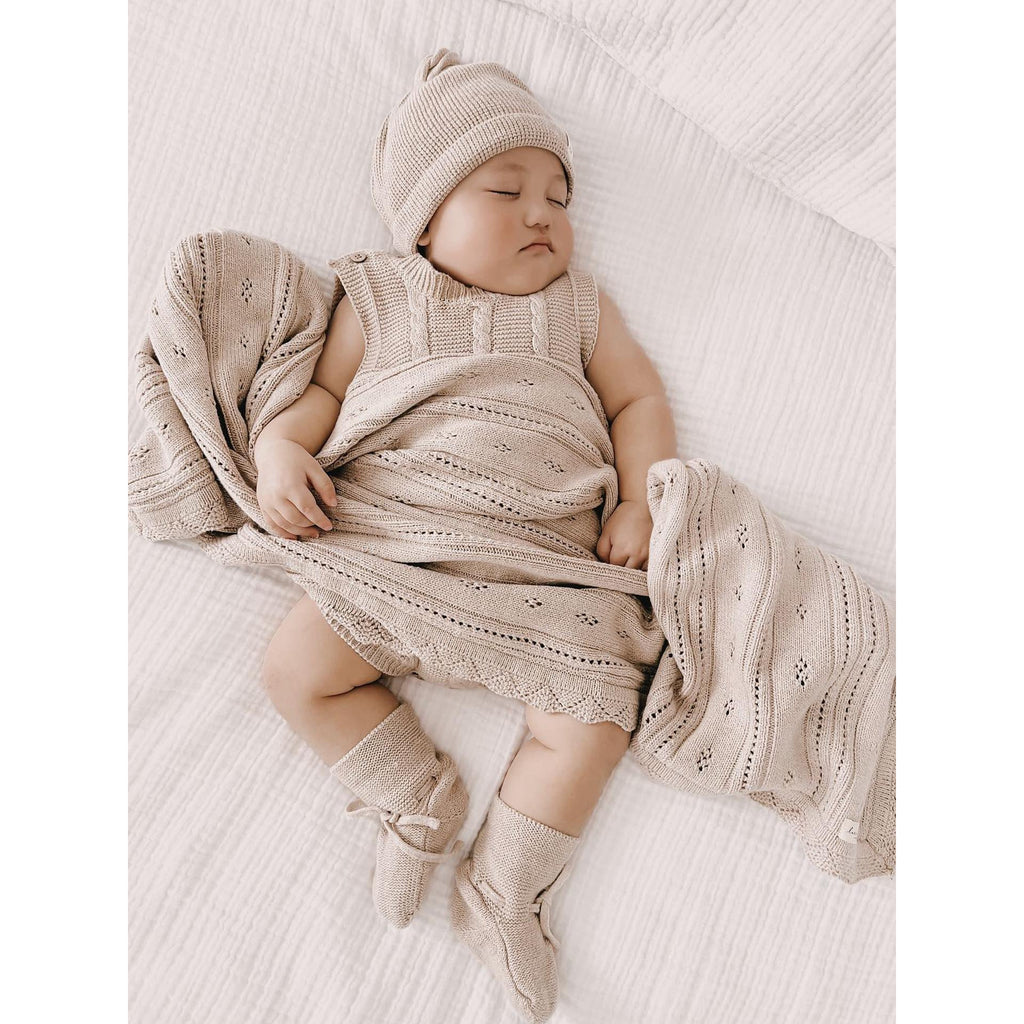 Luna + Luca Pointelle Baby Blanket - Heather Beige