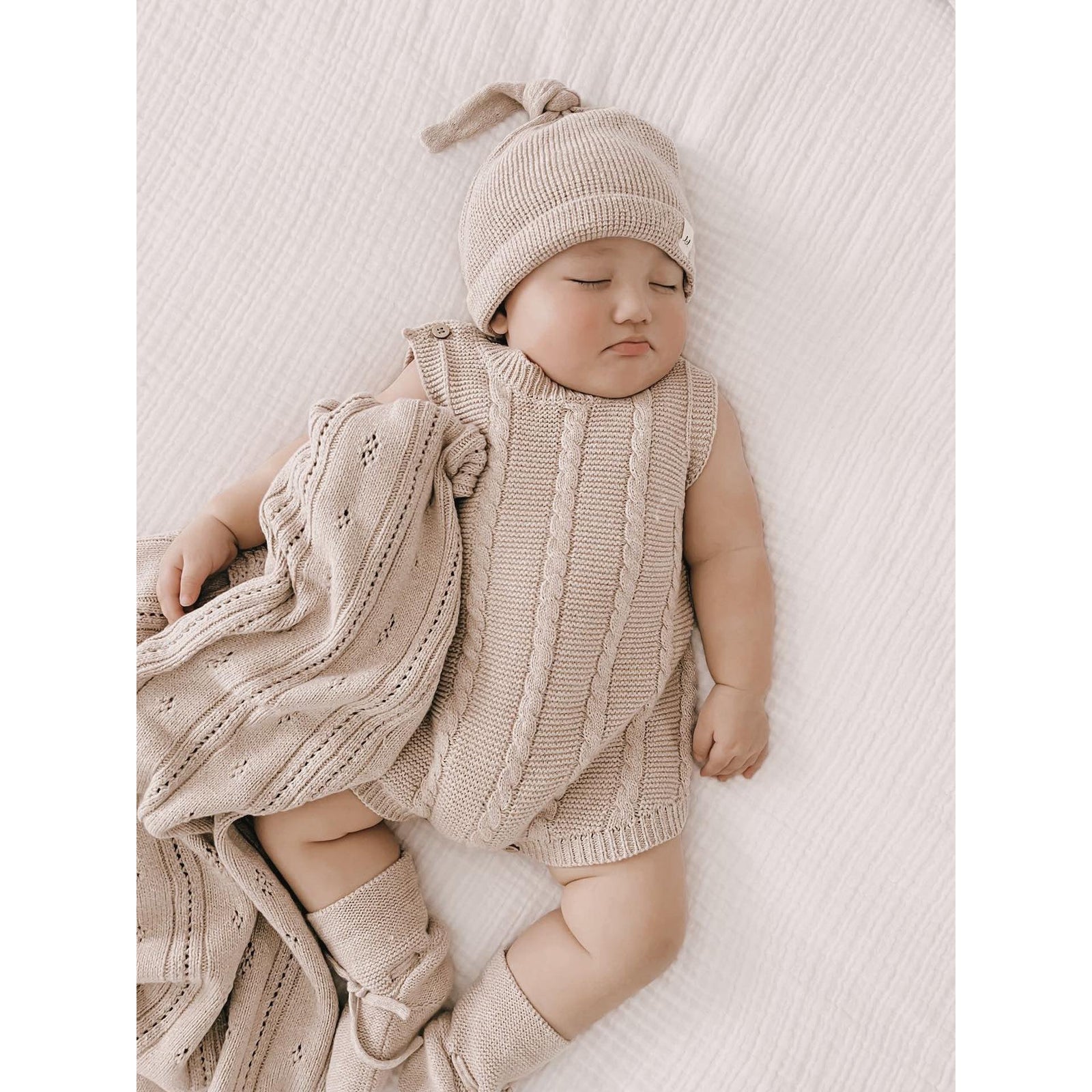 Luna + Luca Cable Knit Summer Romper - Heather Beige