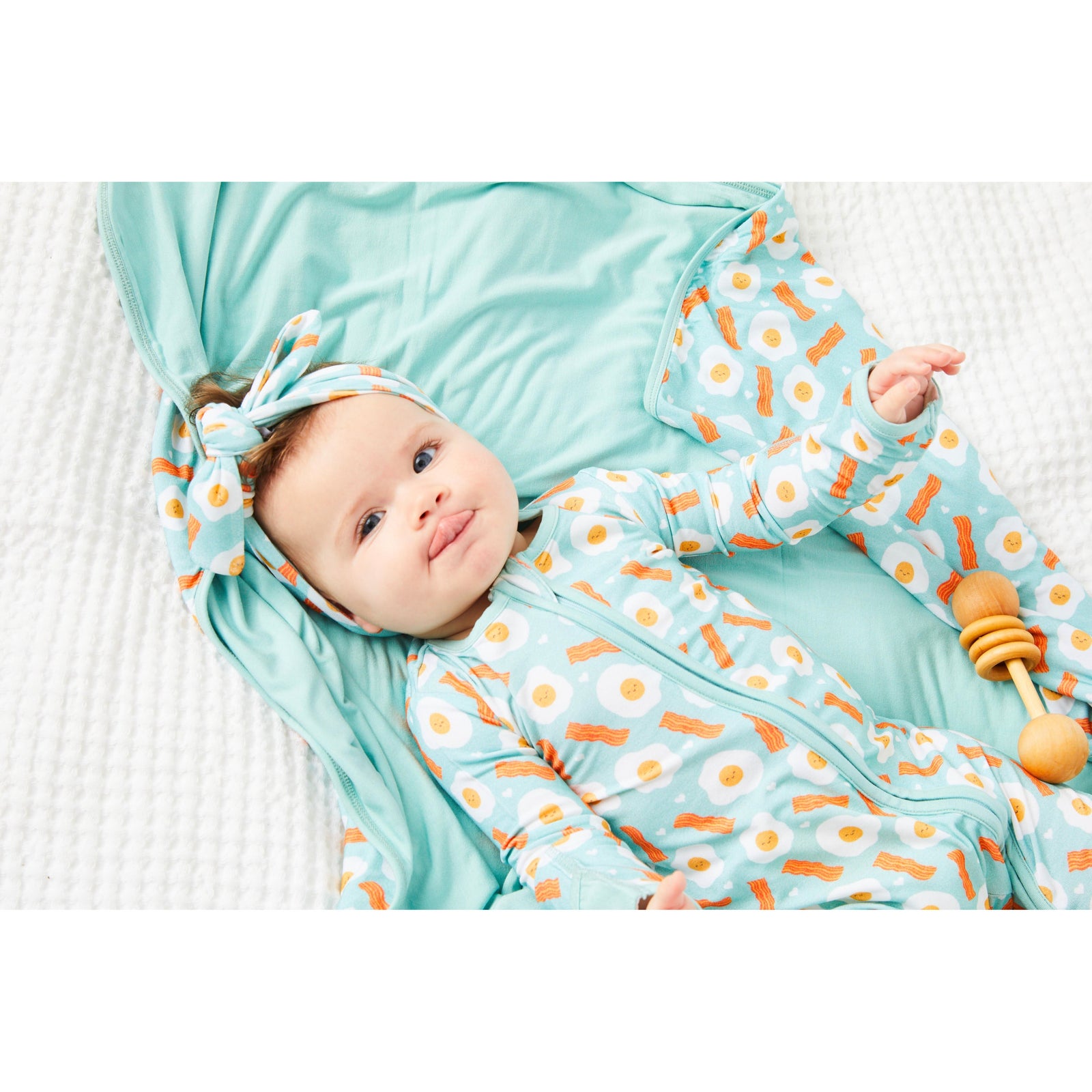 Bow Headband - Bacon & Eggs Blue