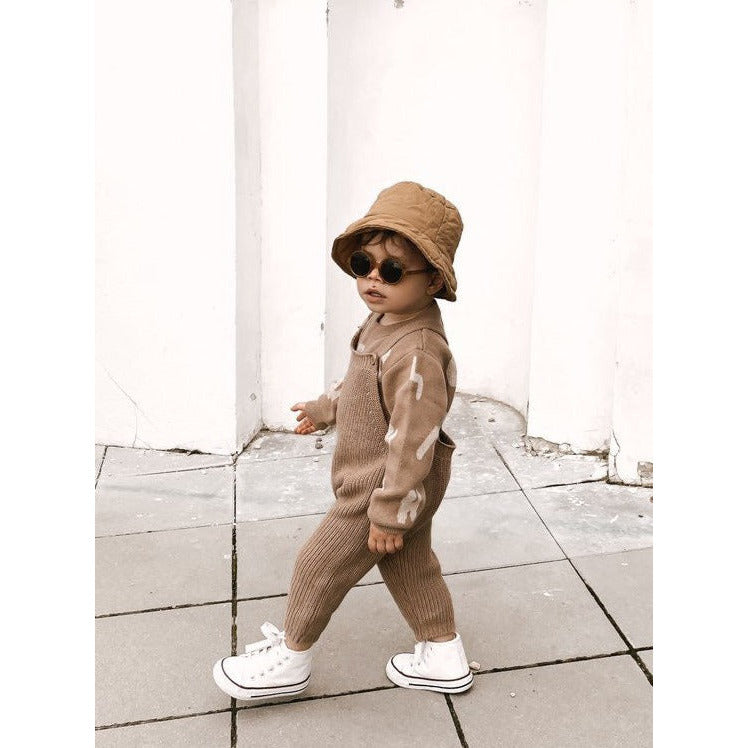 Chunky Knit Overalls - Acorn