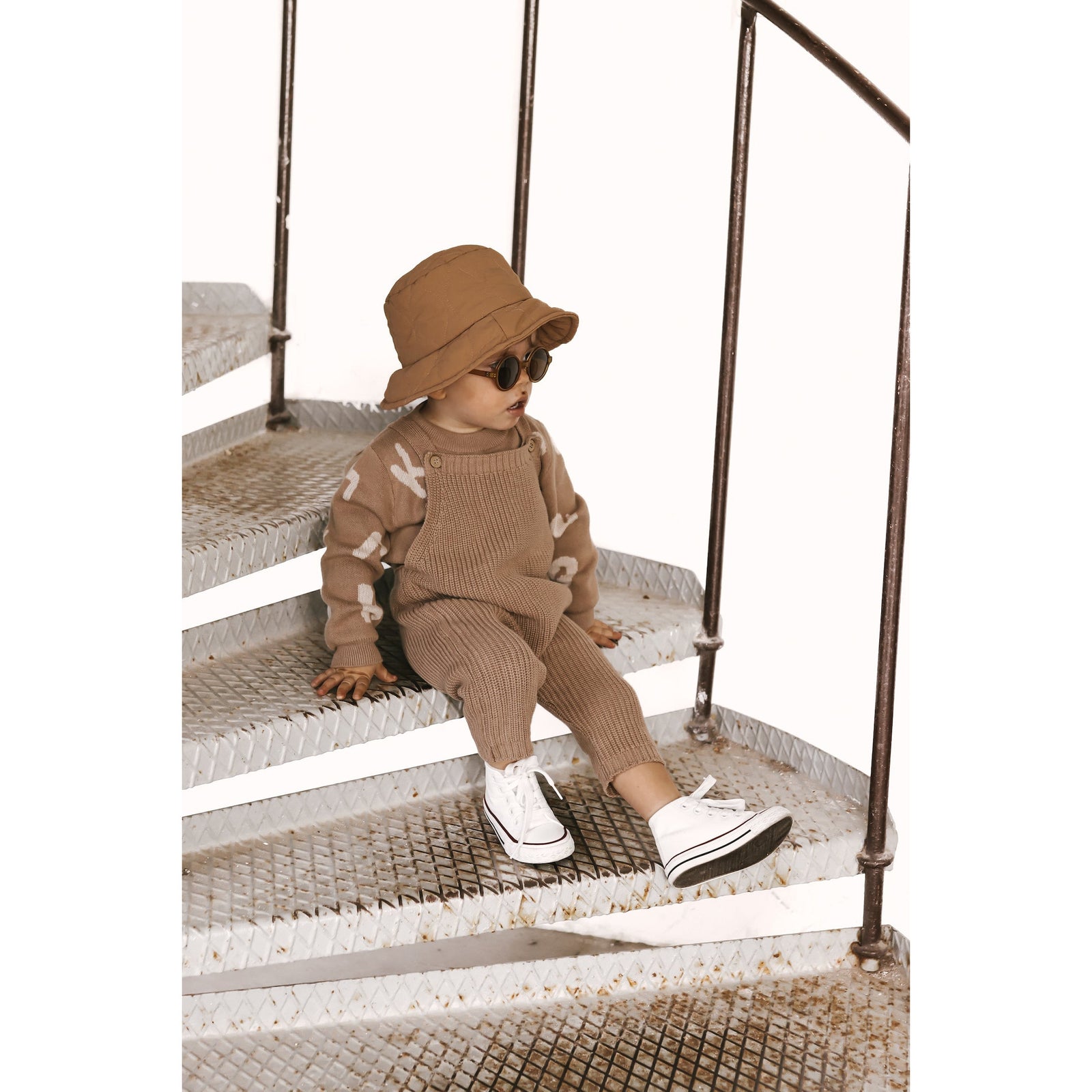 Chunky Knit Overalls - Acorn