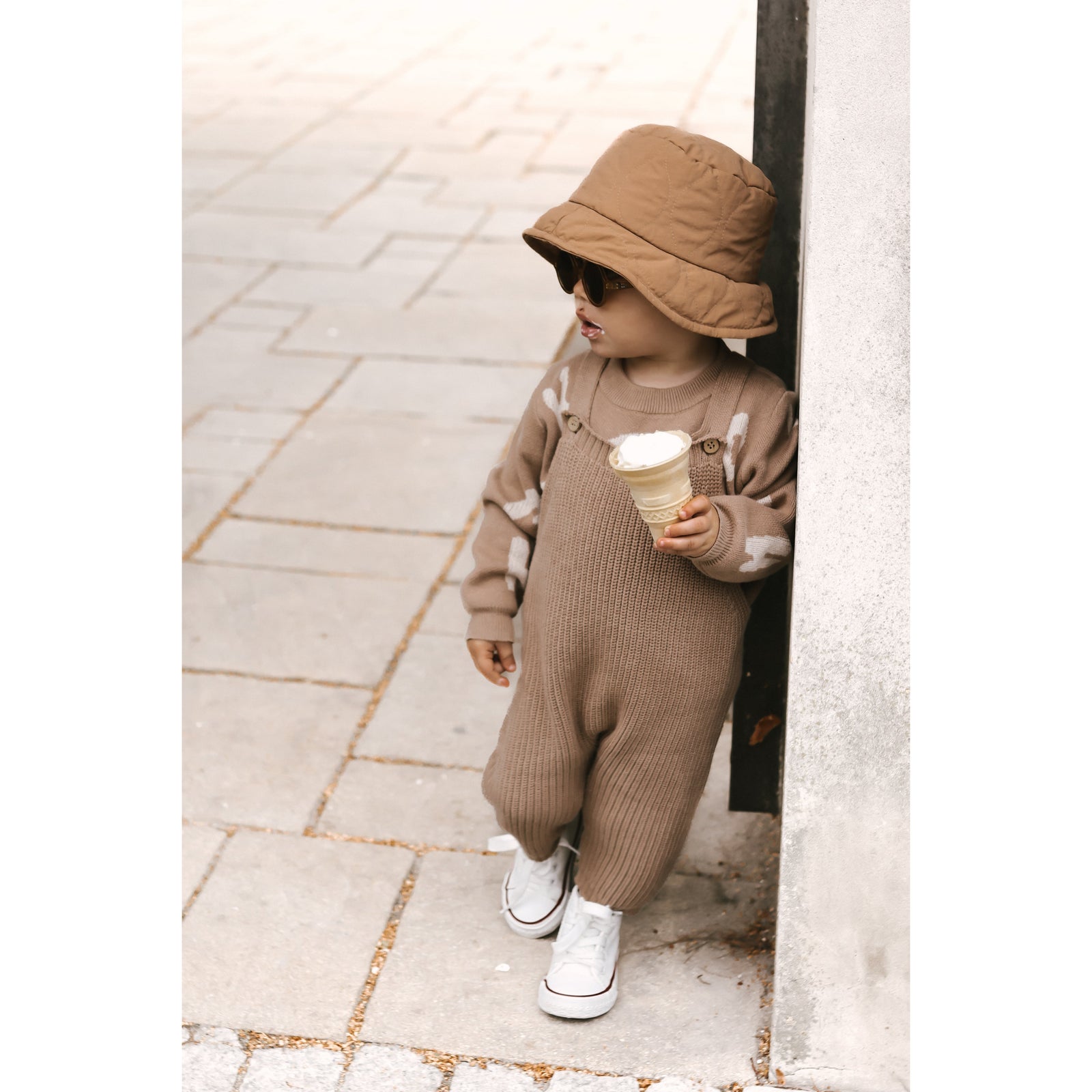 Chunky Knit Overalls - Acorn