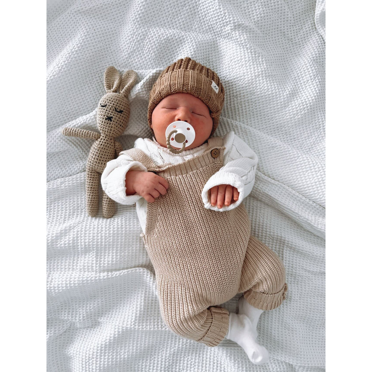Chunky Knit Overalls - Beige