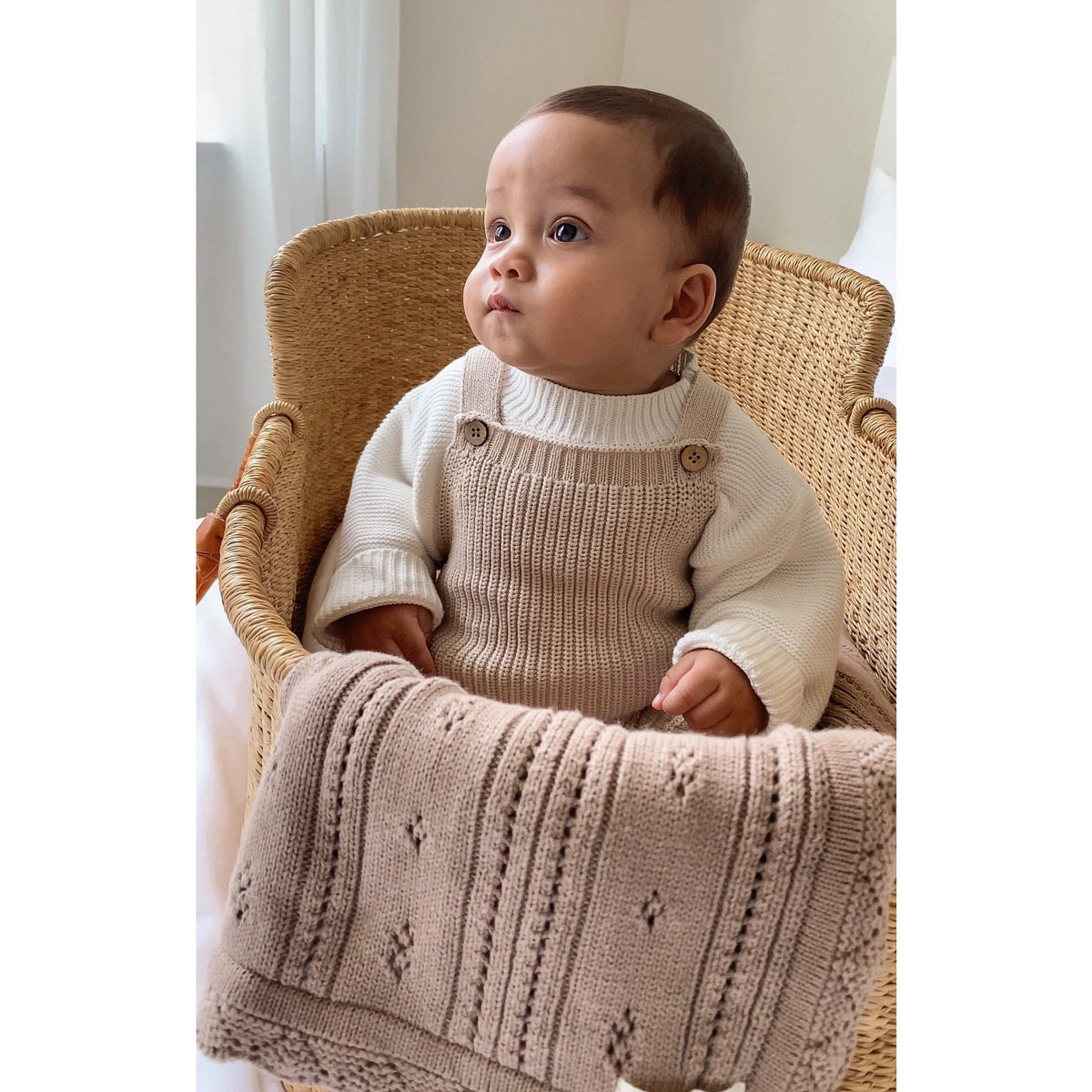 Chunky Knit Overalls - Beige