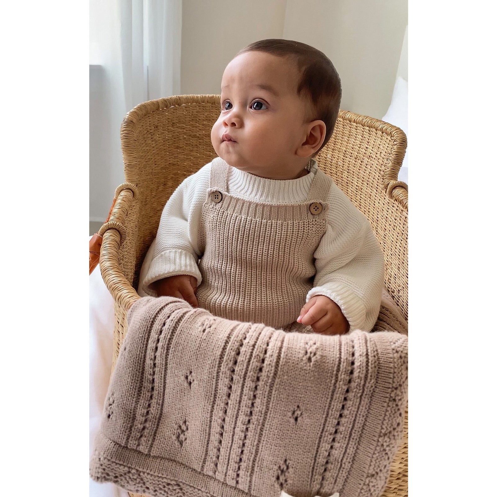 Chunky Knit Overalls - Beige