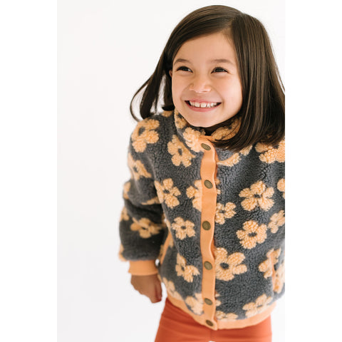 Flower Power Fleece Jacket in Melon