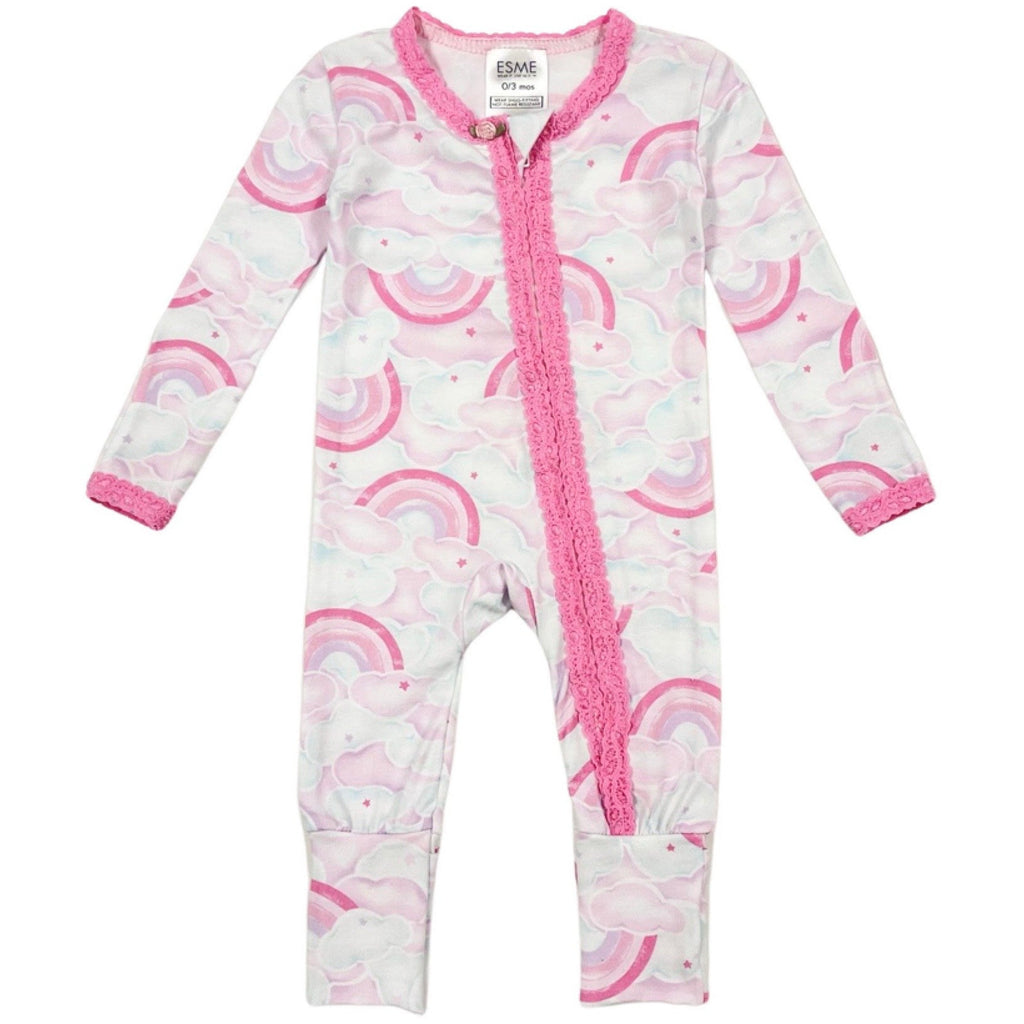 rainbow sky lace trim flip footie