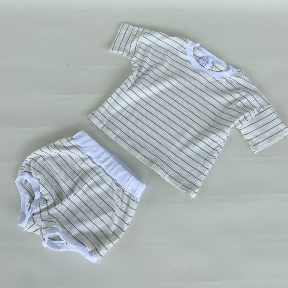 ribbed play set in blue/cream stripe
