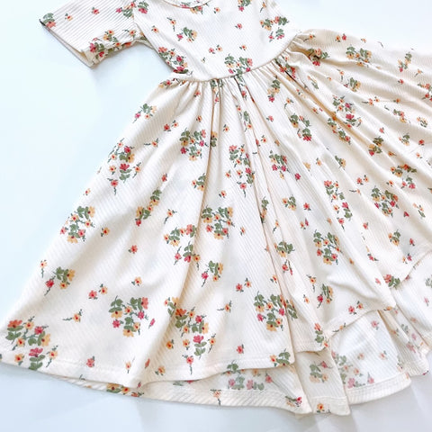 classic short sleeve twirl dress in ivory floral