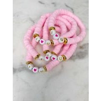 "I 💗 U" heishi color pop bracelet in light pink